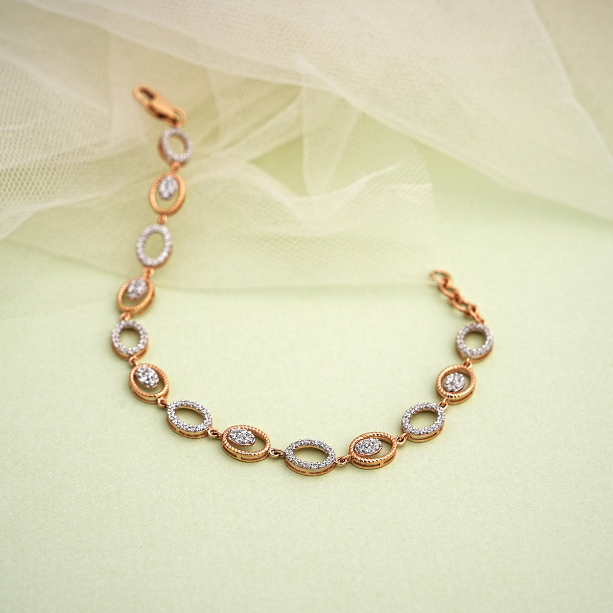 9k rose gold bracelet with cz stones