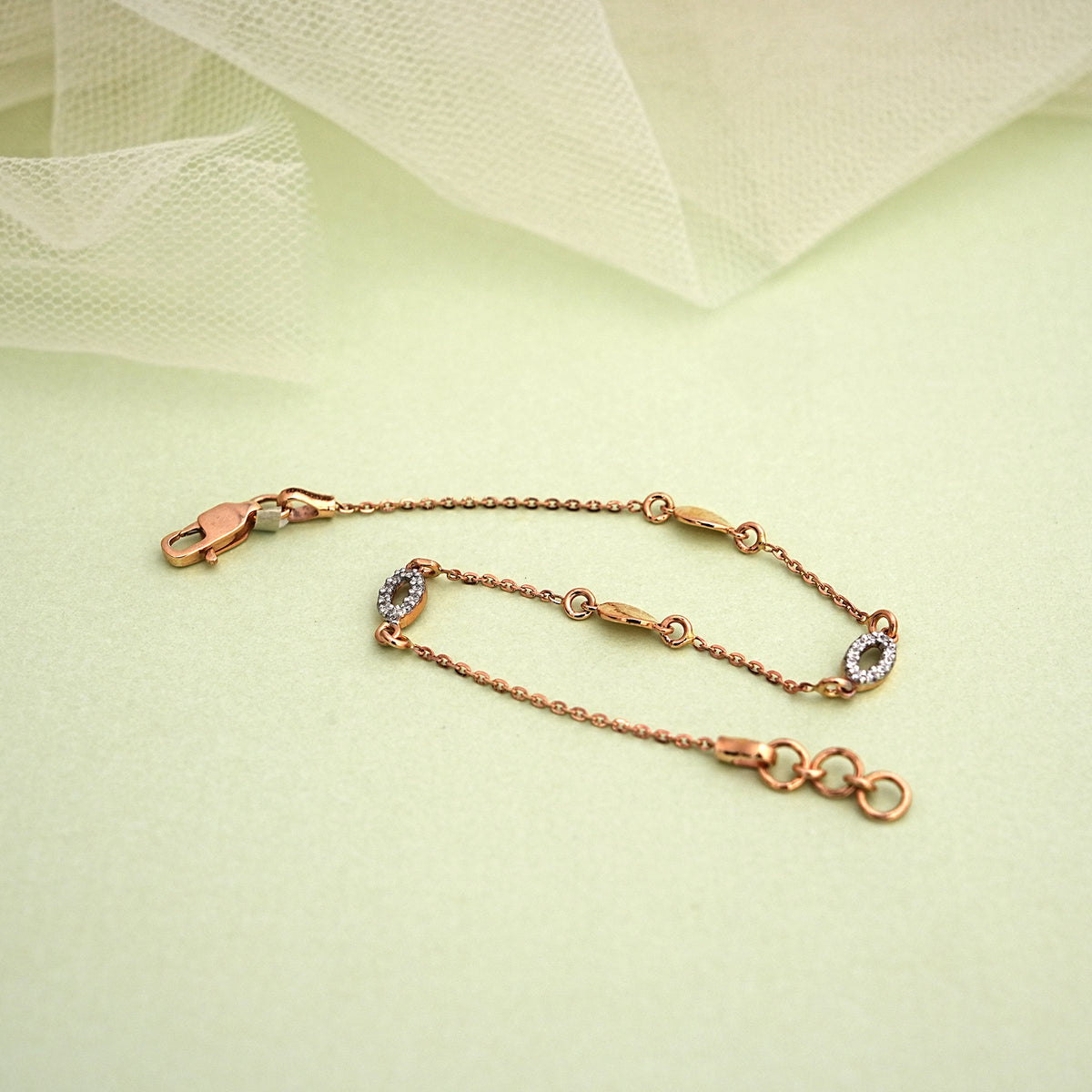 9k rose gold bracelet with cz stones
