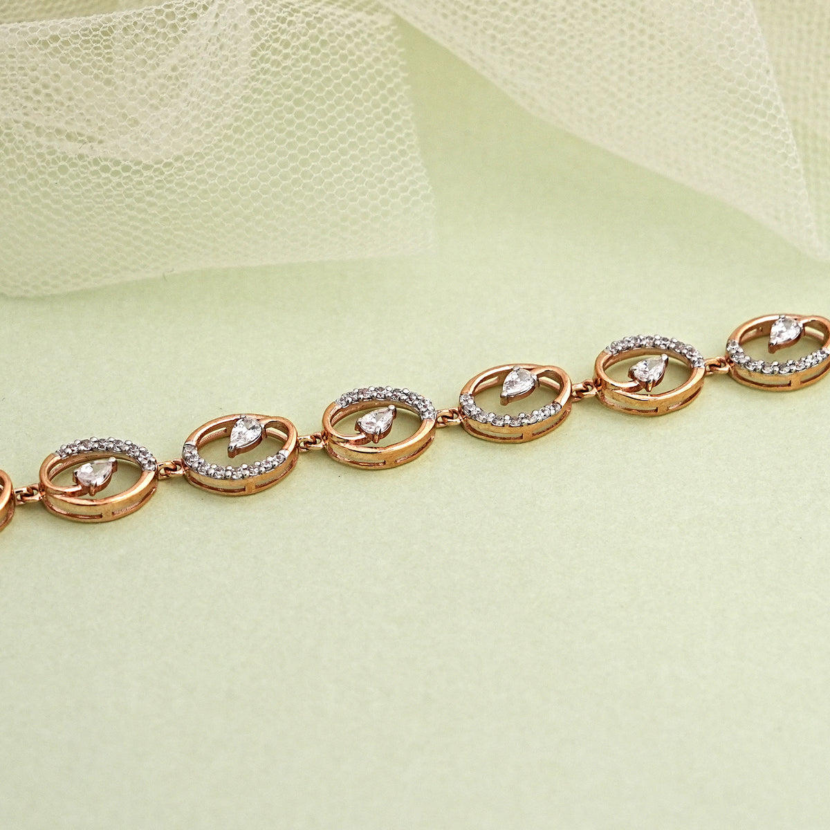 9k rose gold bracelet with cz stones