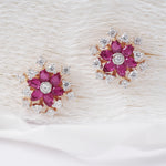 Load image into Gallery viewer, 18K Gold Floral Stud Earrings with Multicolour Stones