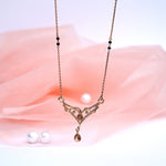 Load image into Gallery viewer, 9K Gold Black Bead Necklace with CZ Stones for Daily wear, office wear Caia