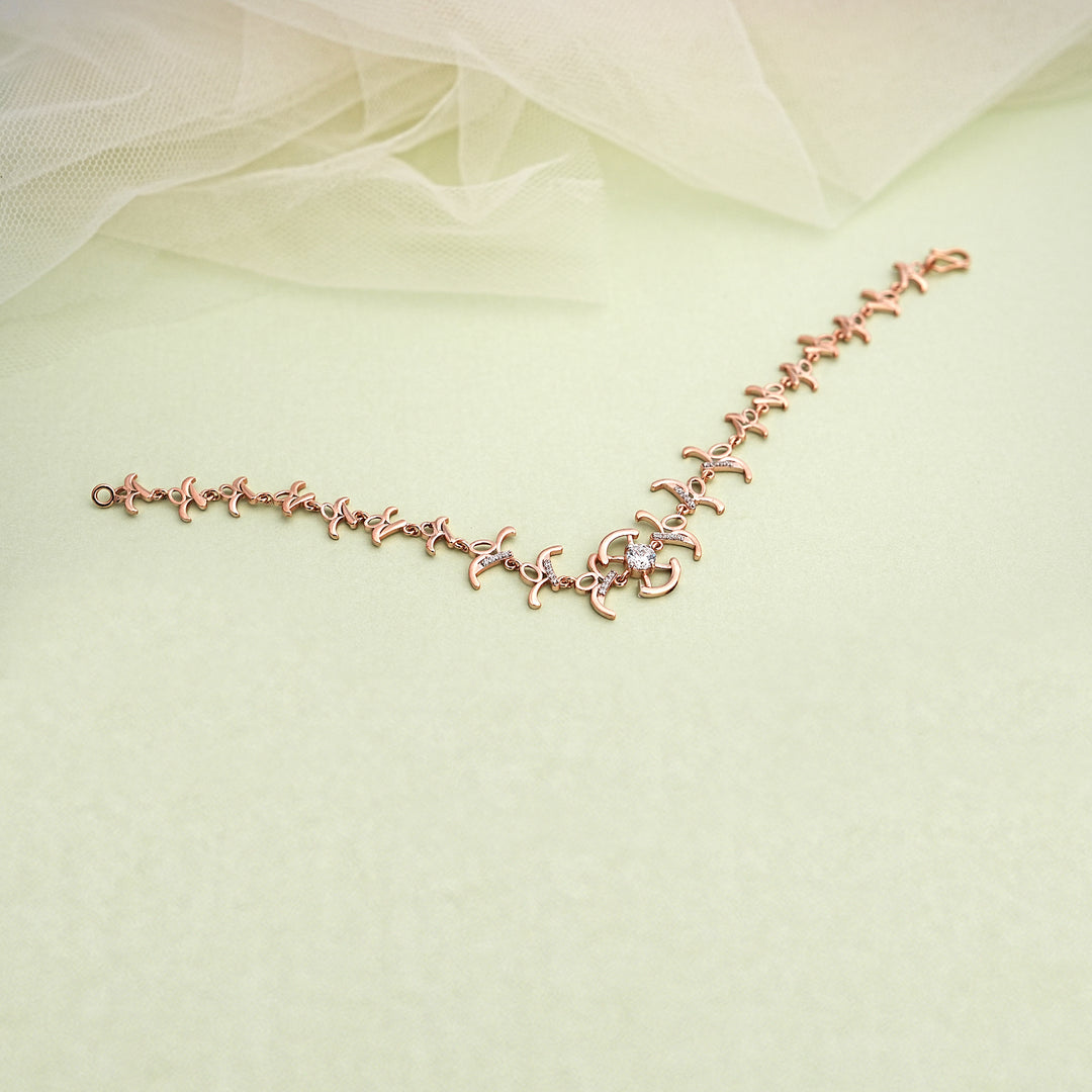 9K Rose Gold Bracelet with CZ Stones