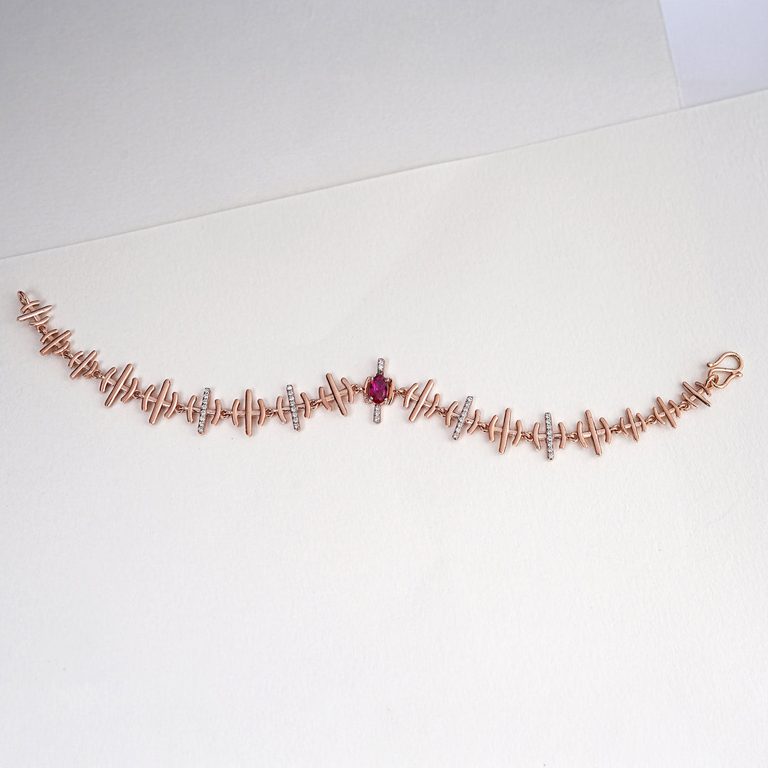 9K Rose Gold Bracelet with Multicolour Stones