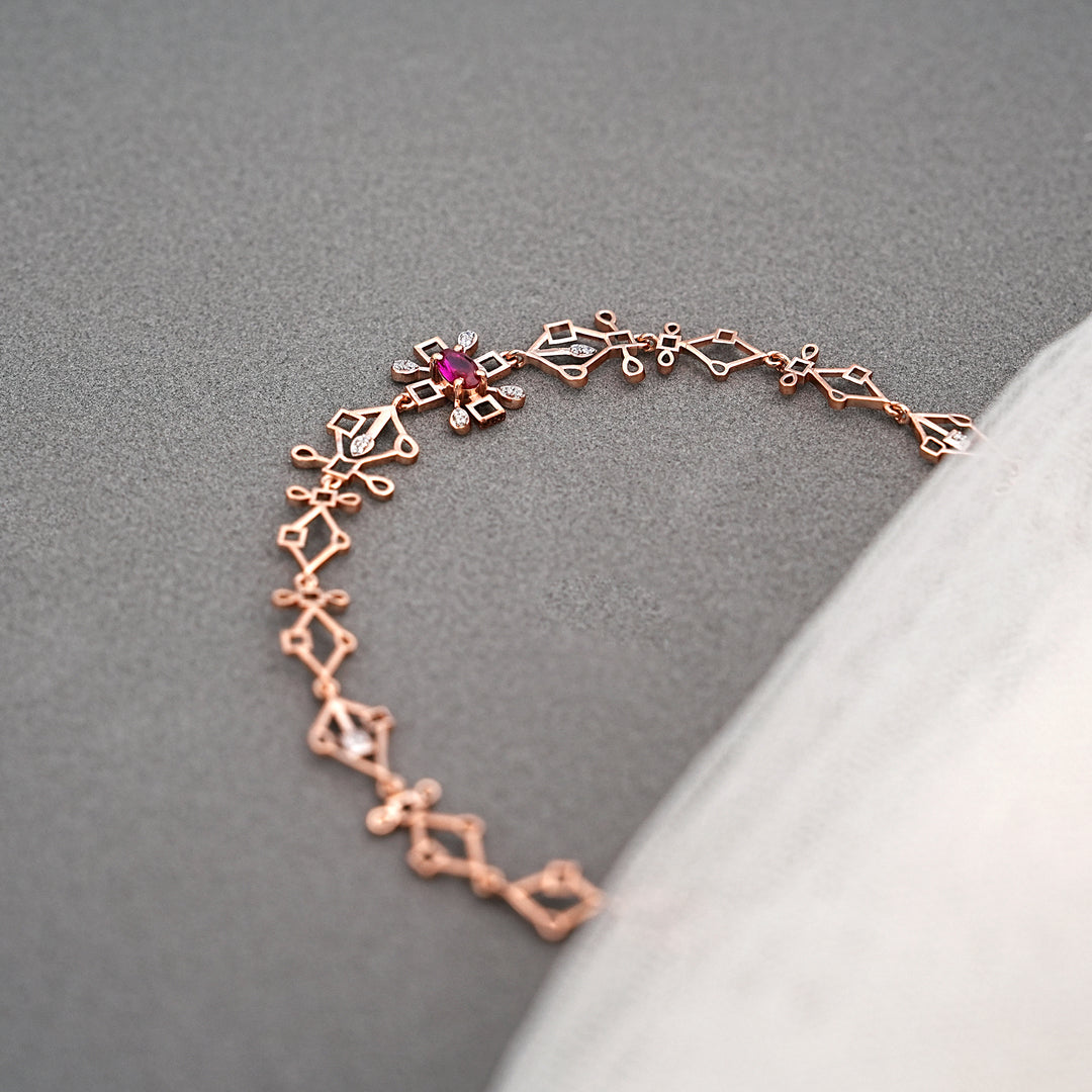 9K Rose Gold Bracelet with Multicolour Stones