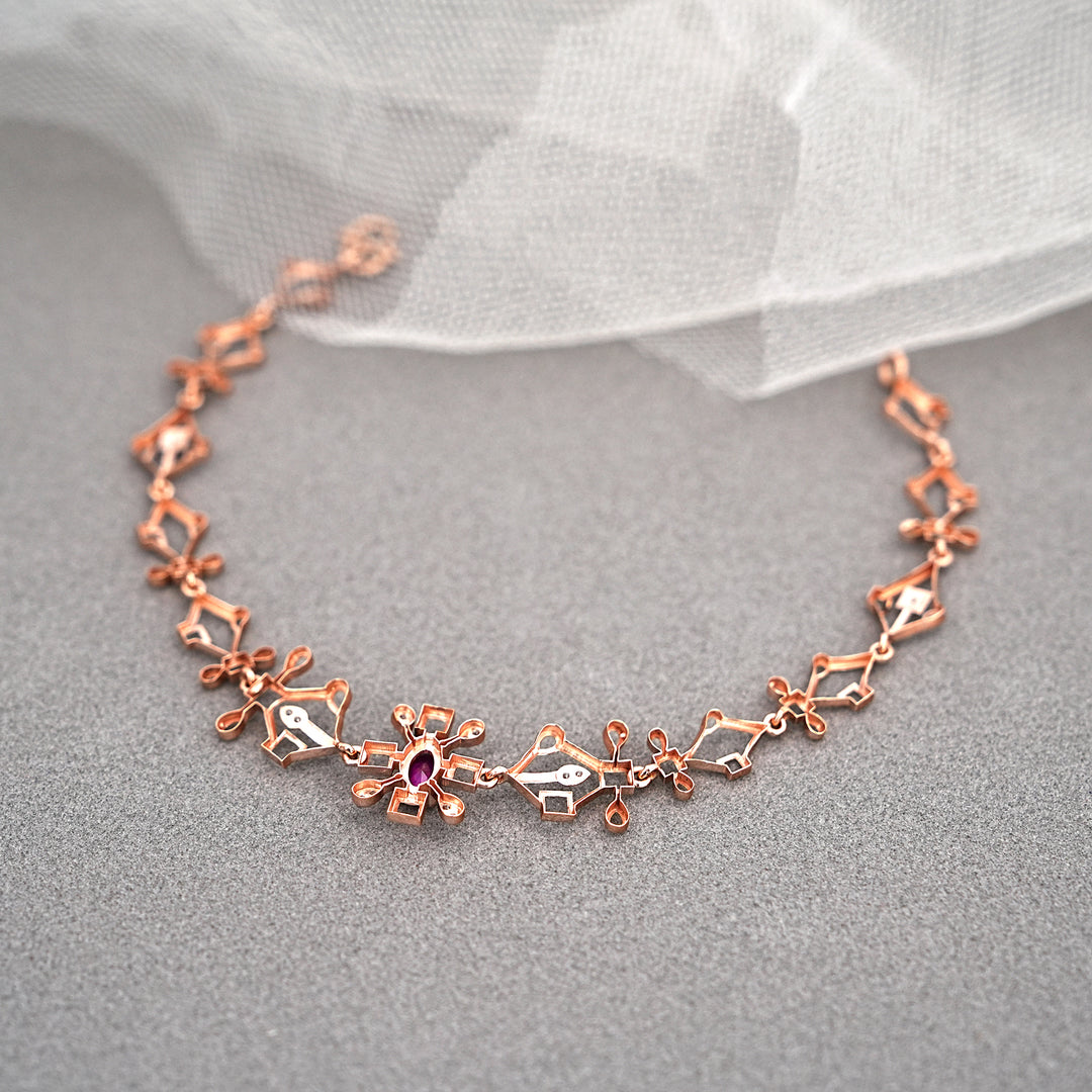 9K Rose Gold Bracelet with Multicolour Stones
