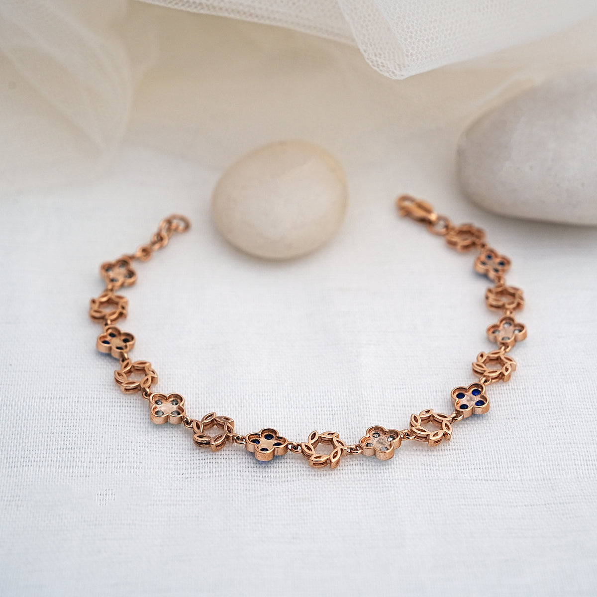 9k rose gold bracelet with multicolour stones