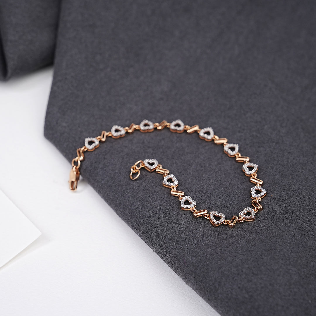 9K Rose Gold Bracelet with CZ Stones