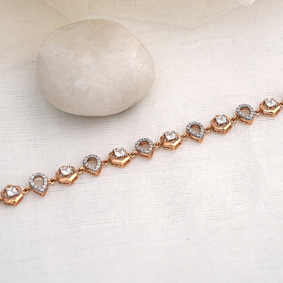 9K Rose Gold Bracelet with CZ Stones