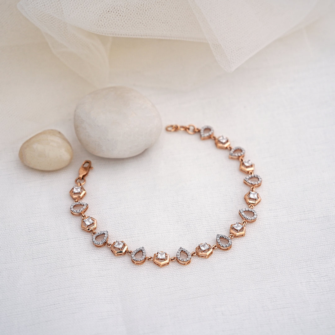 9K Rose Gold Bracelet with CZ Stones