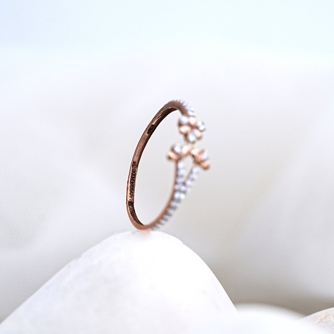 14K Rose Gold Floral Ring with CZ Stones