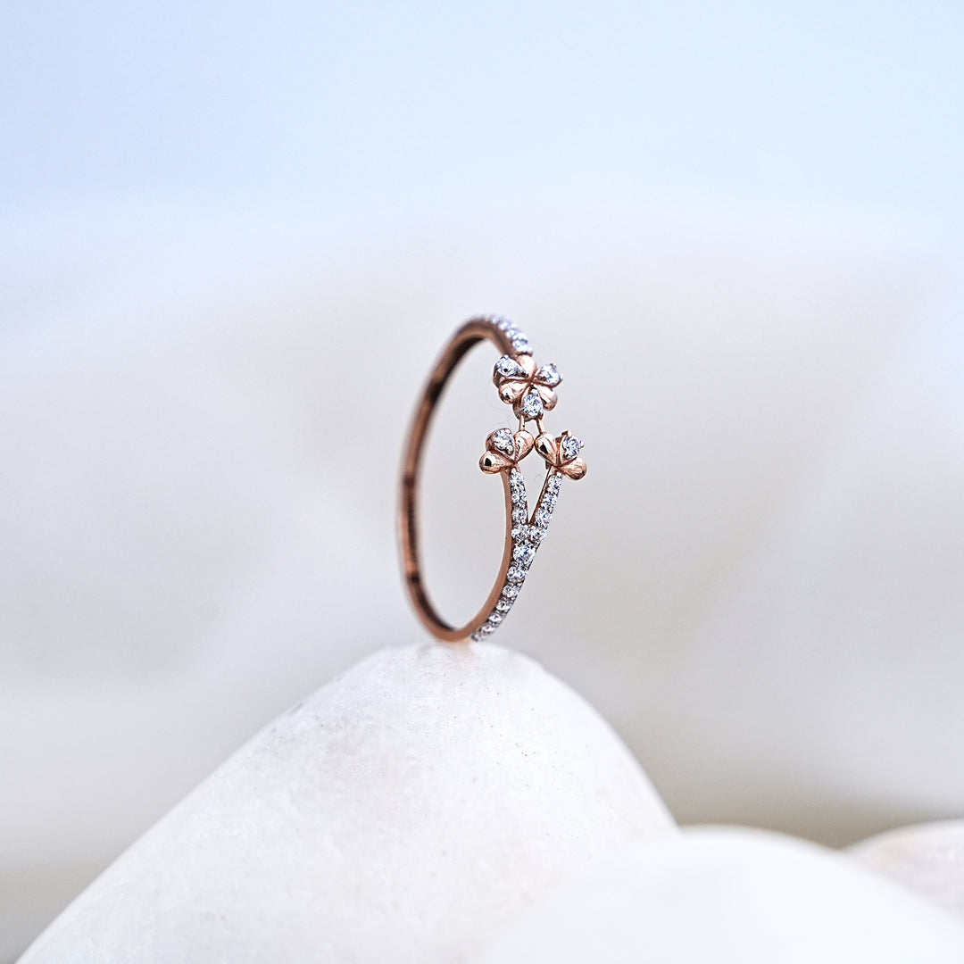 14K Rose Gold Floral Ring with CZ Stones