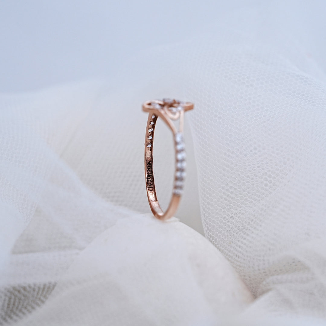 14K Rose Gold Floral Ring with CZ Stones
