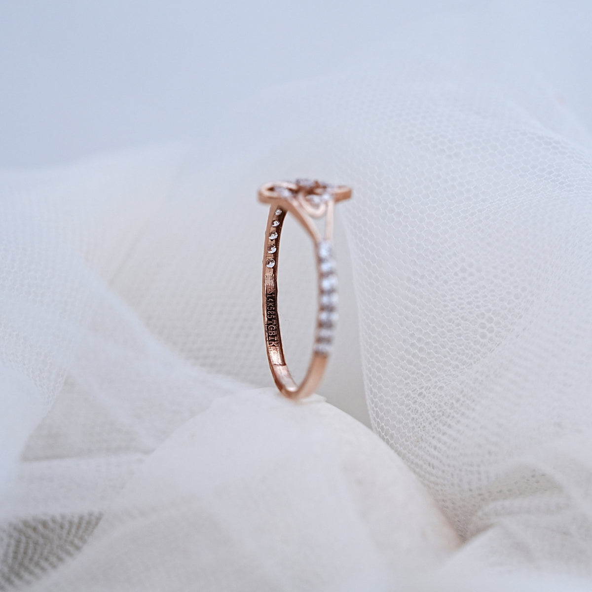 14k rose gold floral ring with cz stones