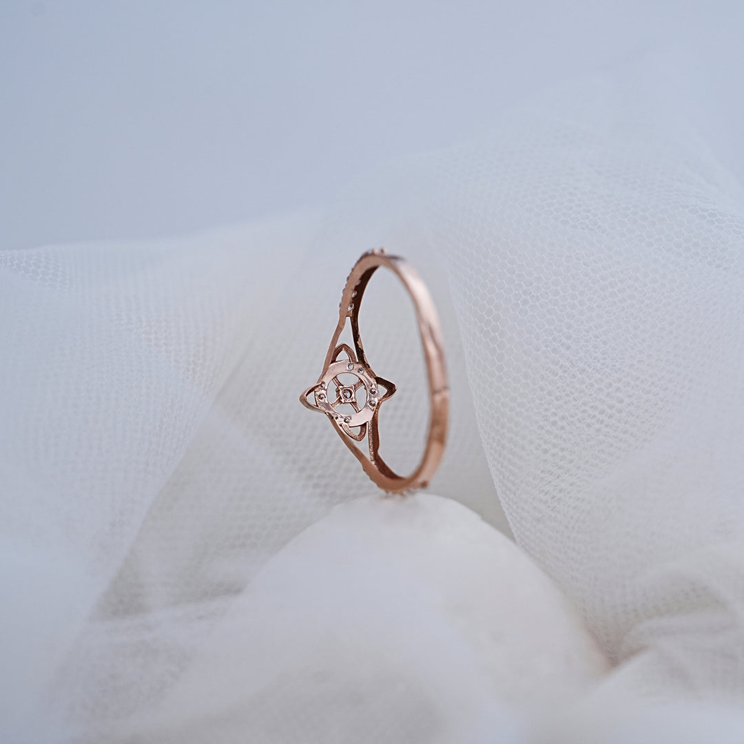 14K Rose Gold Floral Ring with CZ Stones