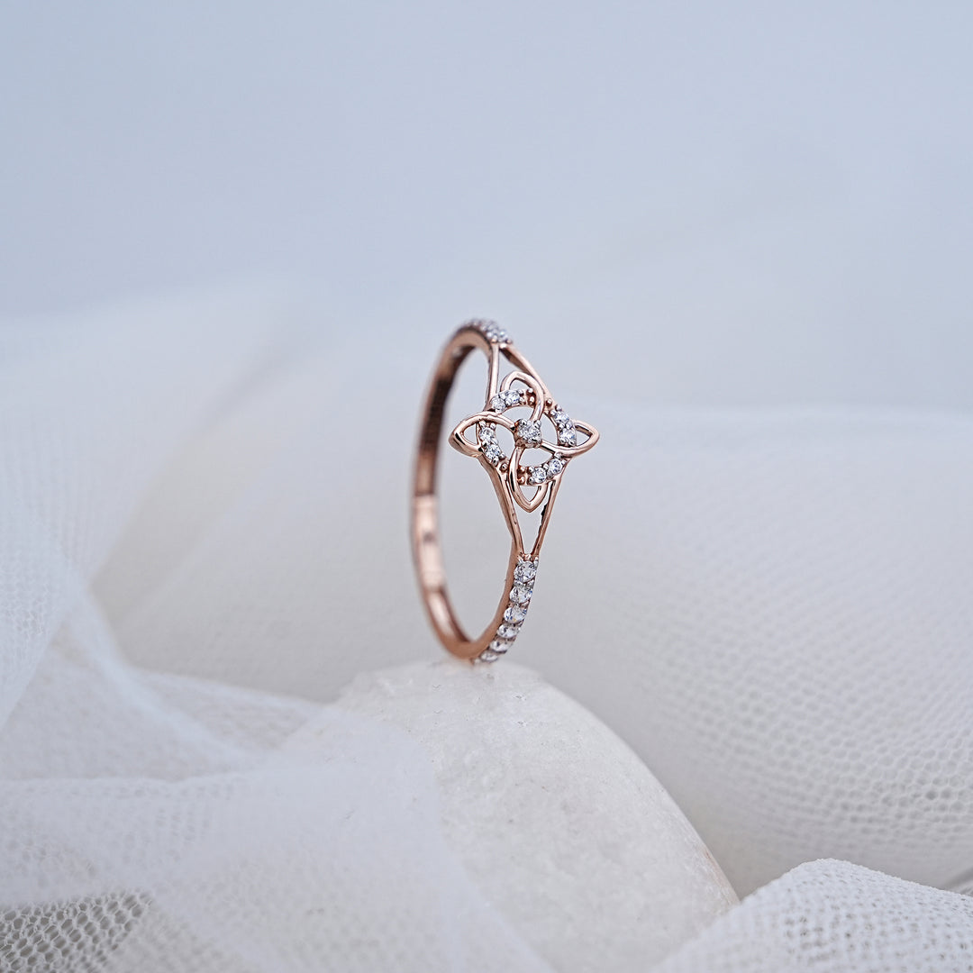 14K Rose Gold Floral Ring with CZ Stones