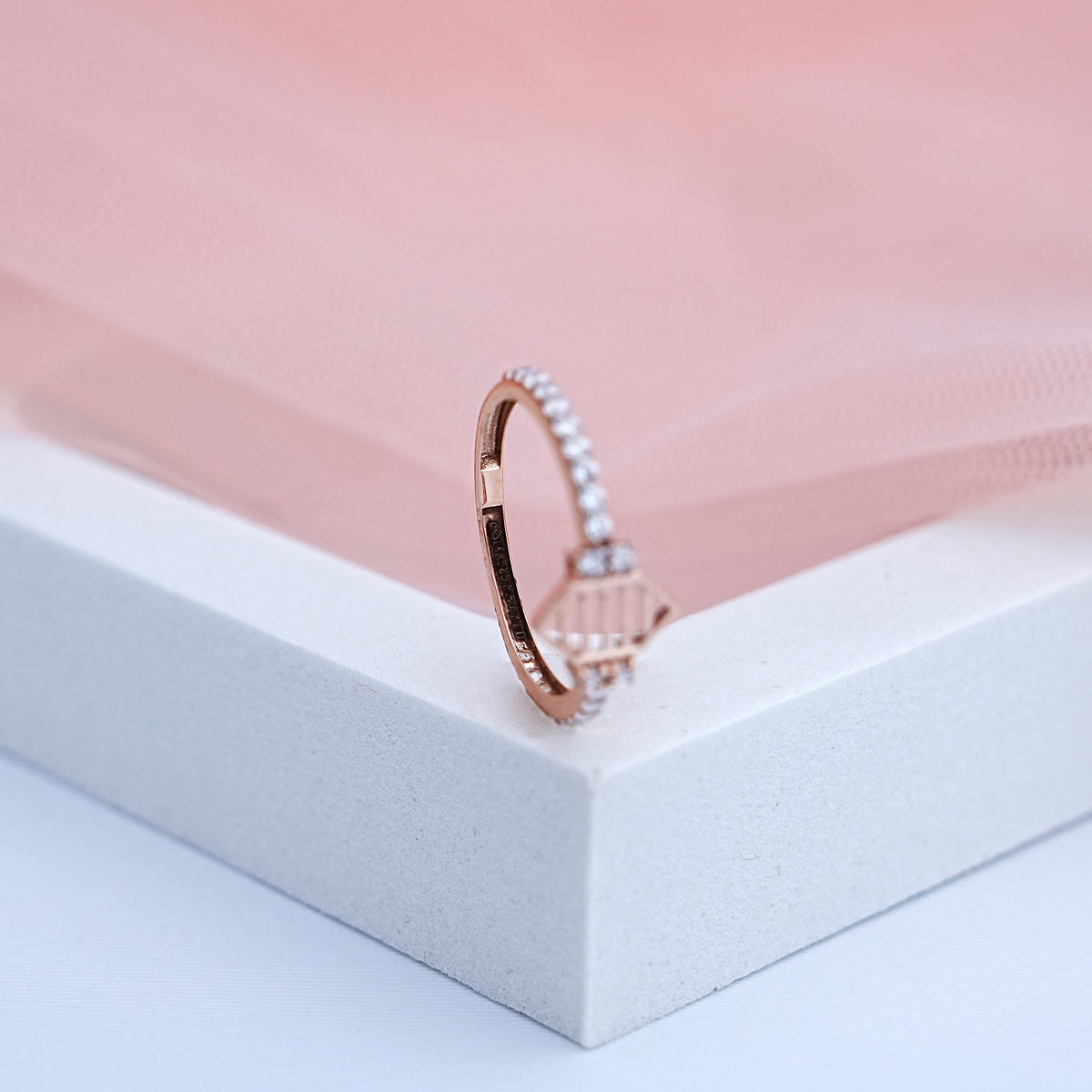 14k rose gold ring with cz stones