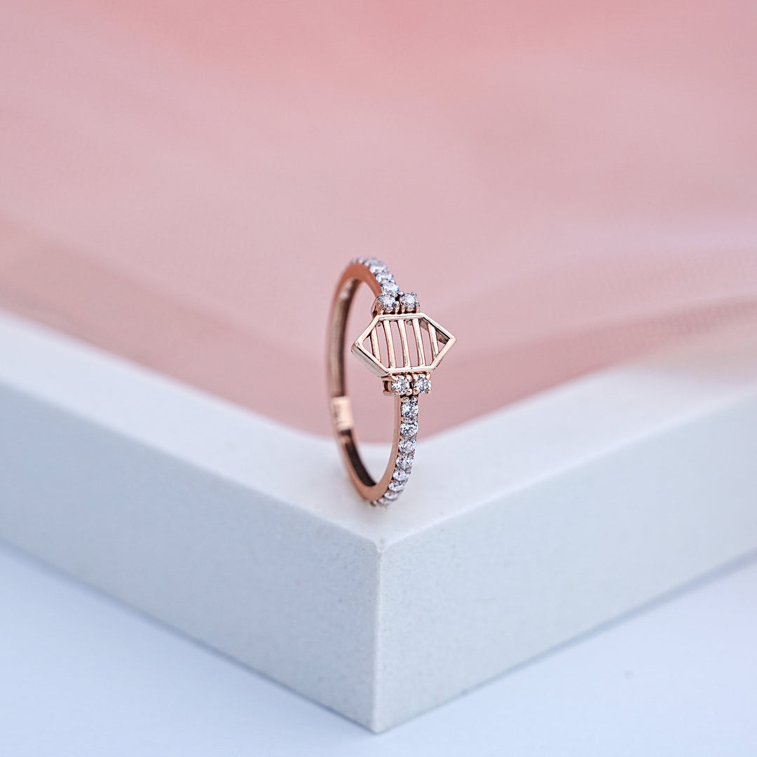 14K Rose Gold Ring with CZ Stones