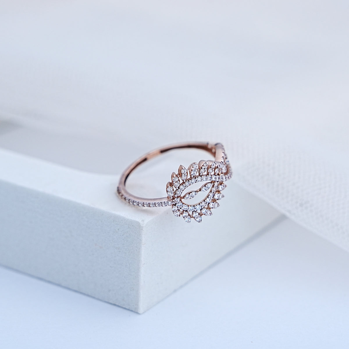 14k rose gold infinity ring with cz stones