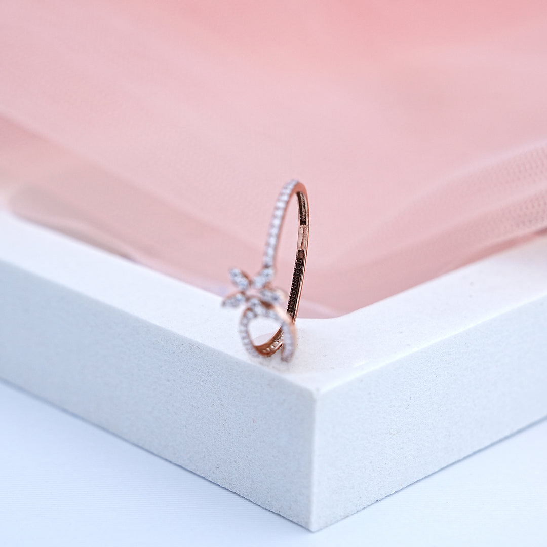 14K Rose Gold Floral Ring with CZ Stones