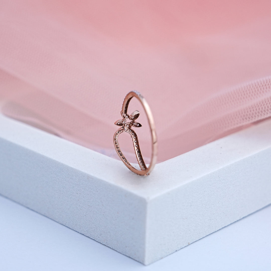 14K Rose Gold Floral Ring with CZ Stones