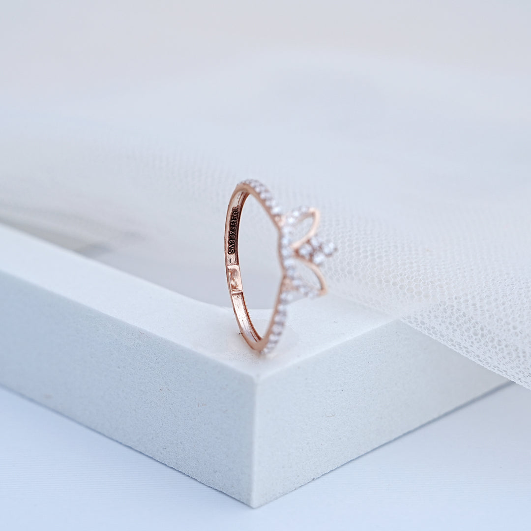 14K Rose Gold Floral Ring with CZ Stones