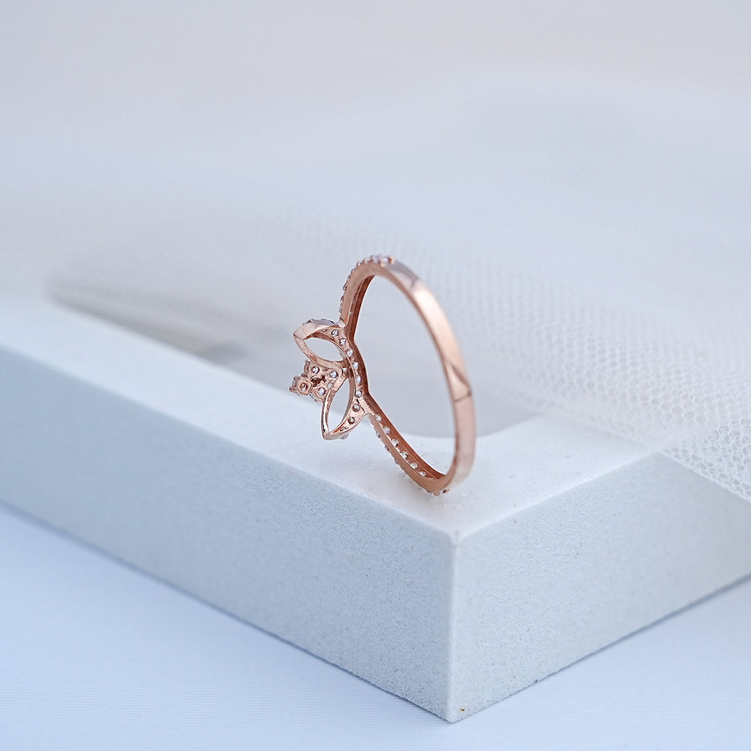 14K Rose Gold Floral Ring with CZ Stones