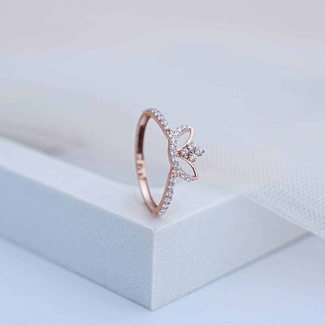 14K Rose Gold Floral Ring with CZ Stones