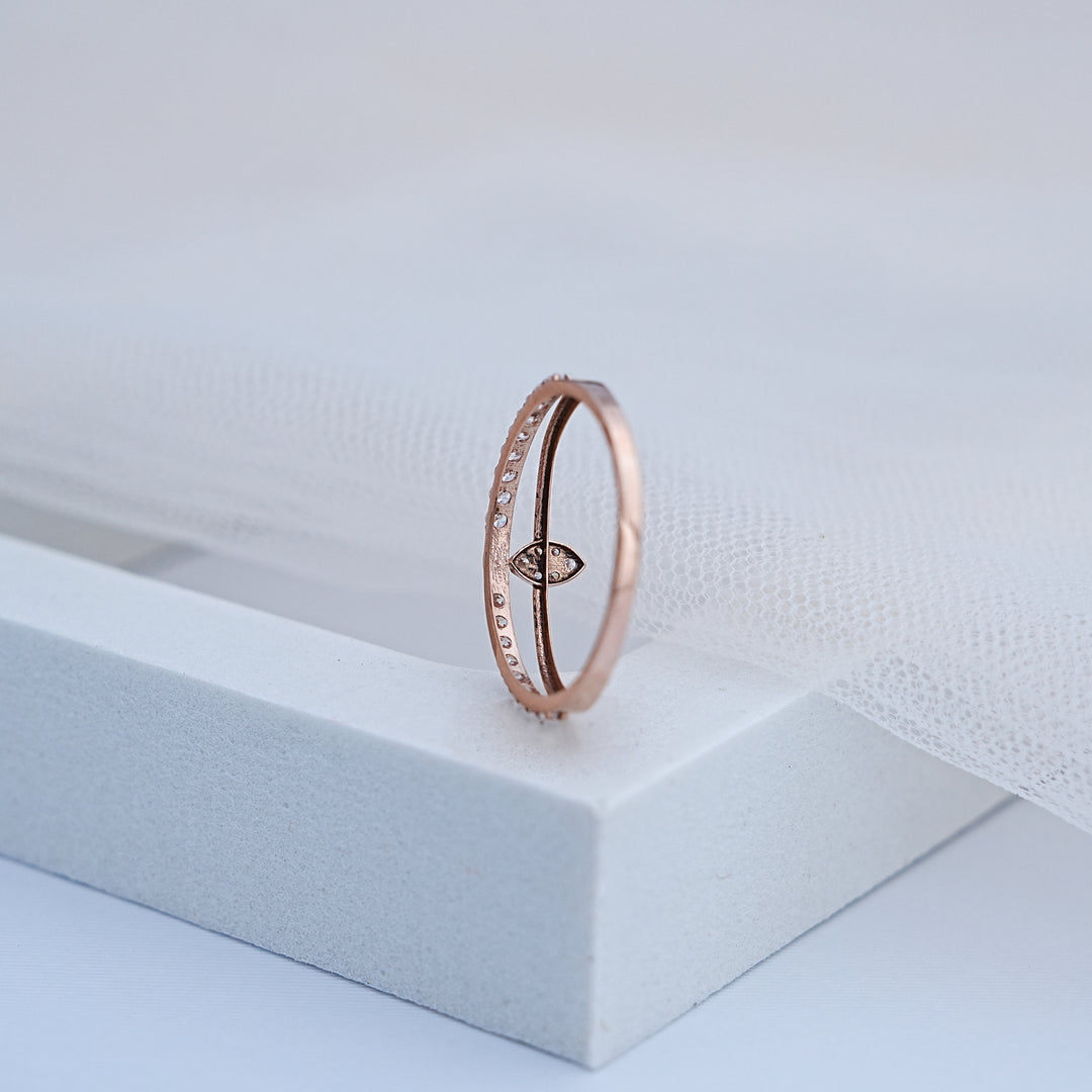 14K Rose Gold Ring with CZ Stones
