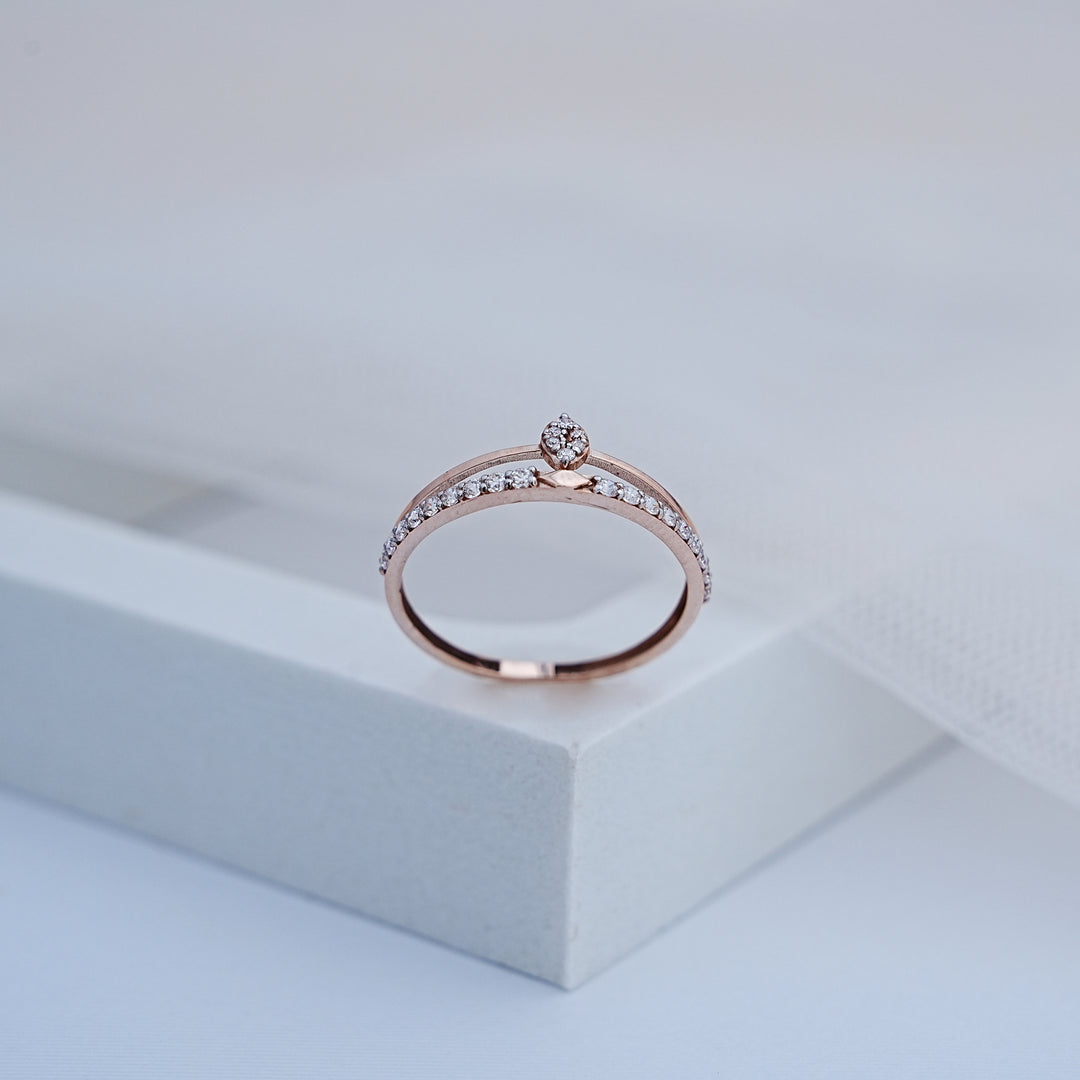 14K Rose Gold Ring with CZ Stones