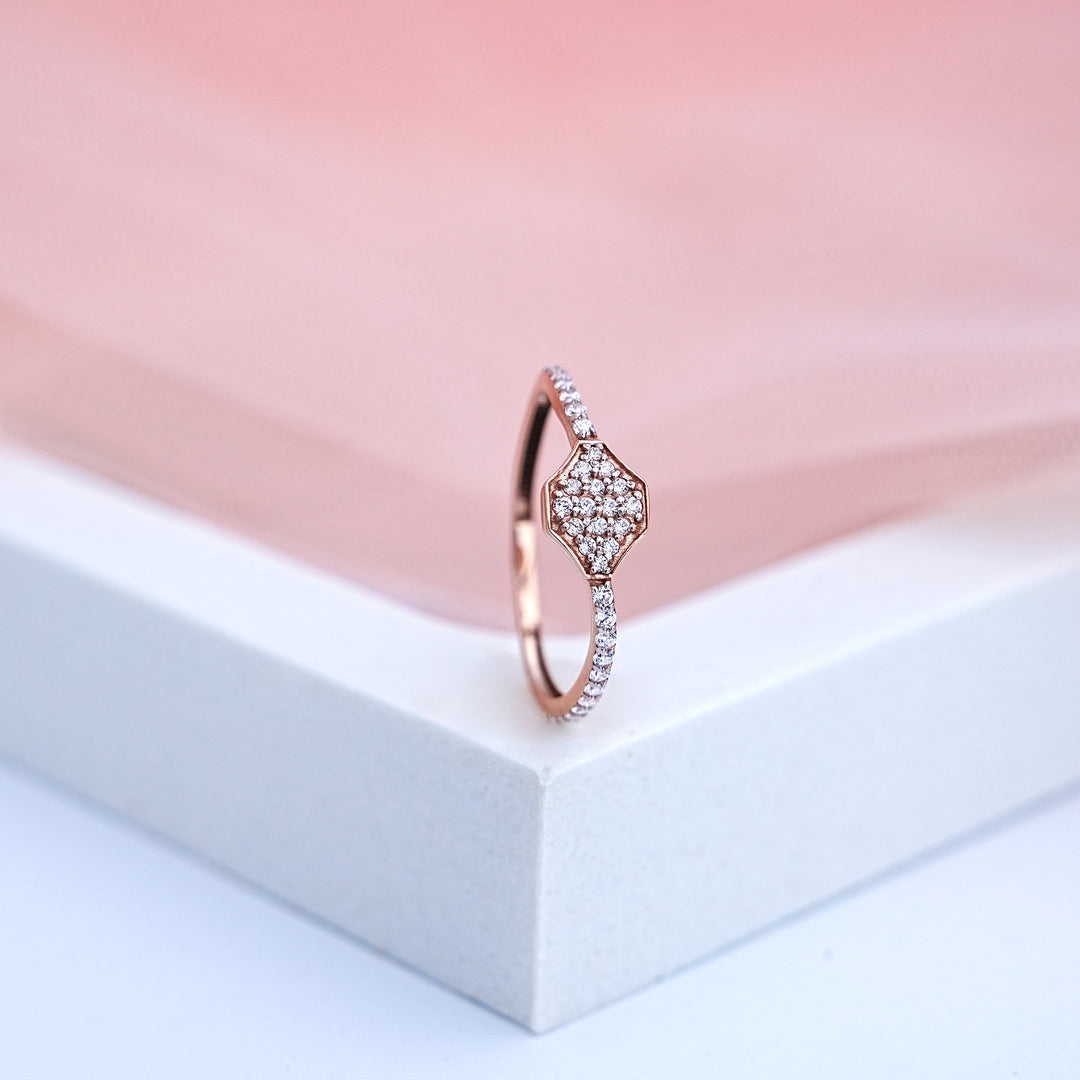 14K Rose Gold Ring with CZ Stones