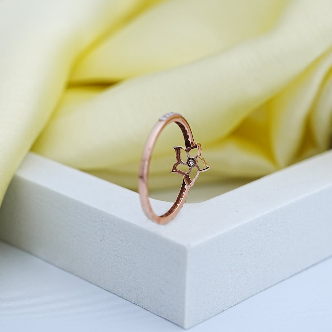 14K Rose Gold Floral Ring with CZ Stones