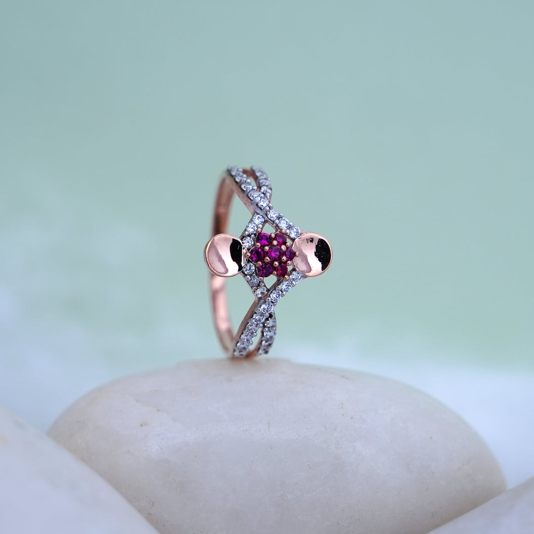 9K Rose Gold Ring with Multicolour Stones