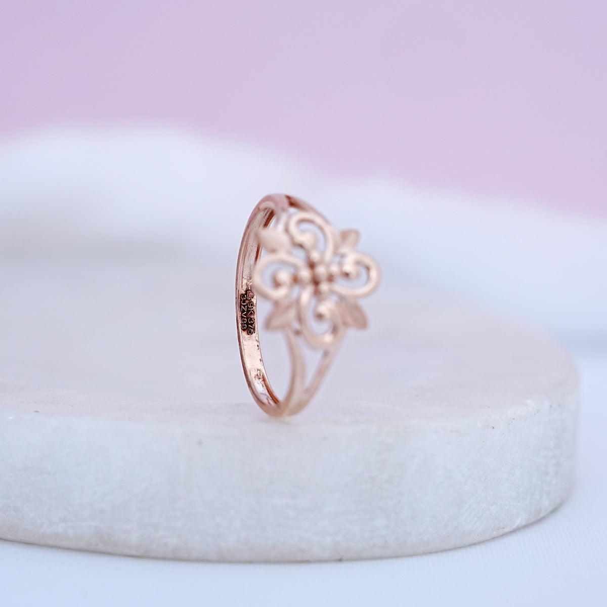9k rose gold floral ring