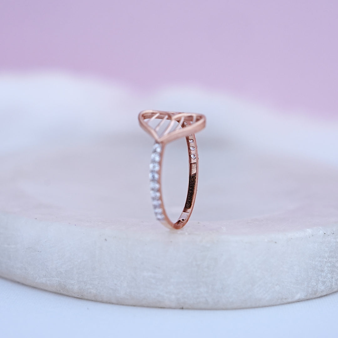 9K Rose Gold Heart Ring with CZ Stones