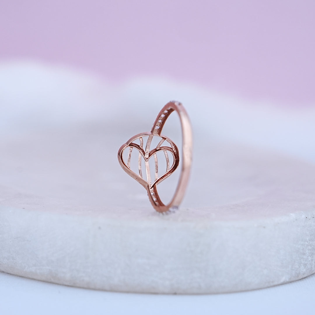 9K Rose Gold Heart Ring with CZ Stones
