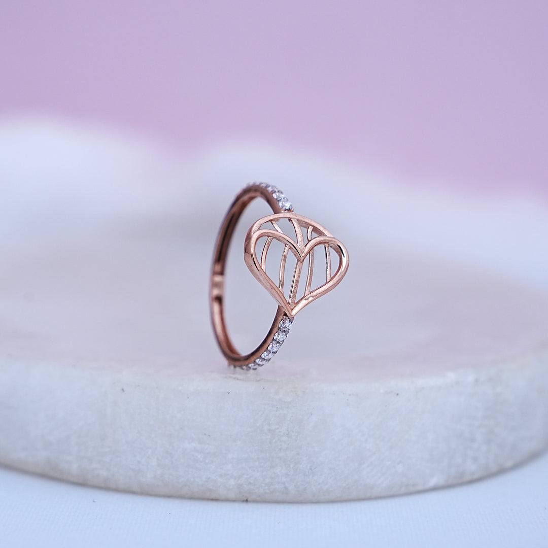 9K Rose Gold Heart Ring with CZ Stones