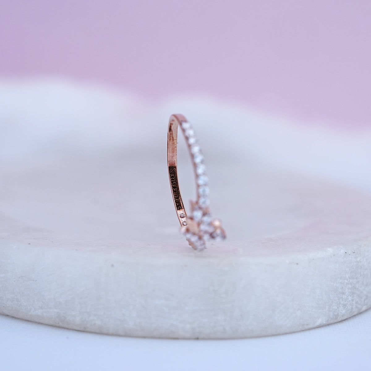 9k rose gold floral ring with cz stones
