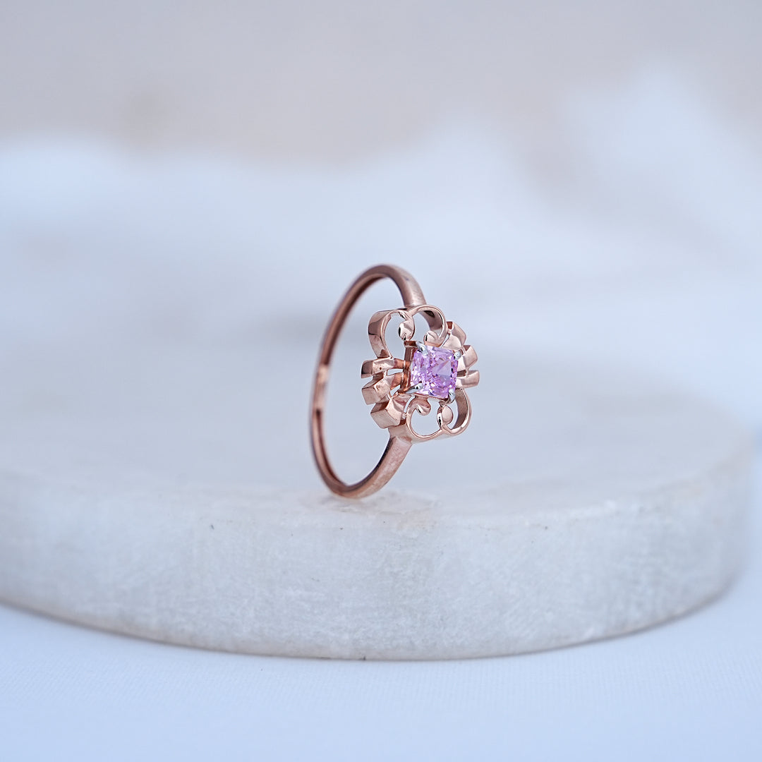 9K Rose Gold Ring with Colour Stone