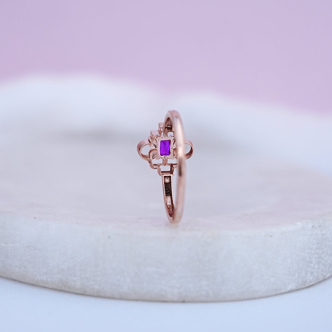 9K Rose Gold Ring with Colour Stone