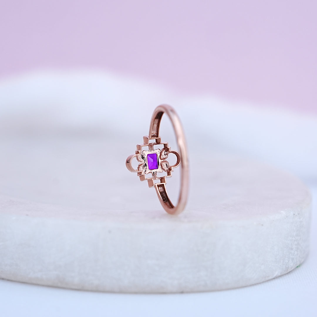 9K Rose Gold Ring with Colour Stone