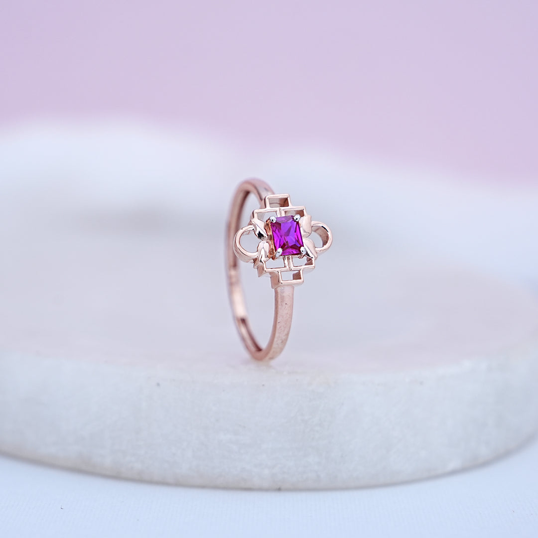 9K Rose Gold Ring with Colour Stone