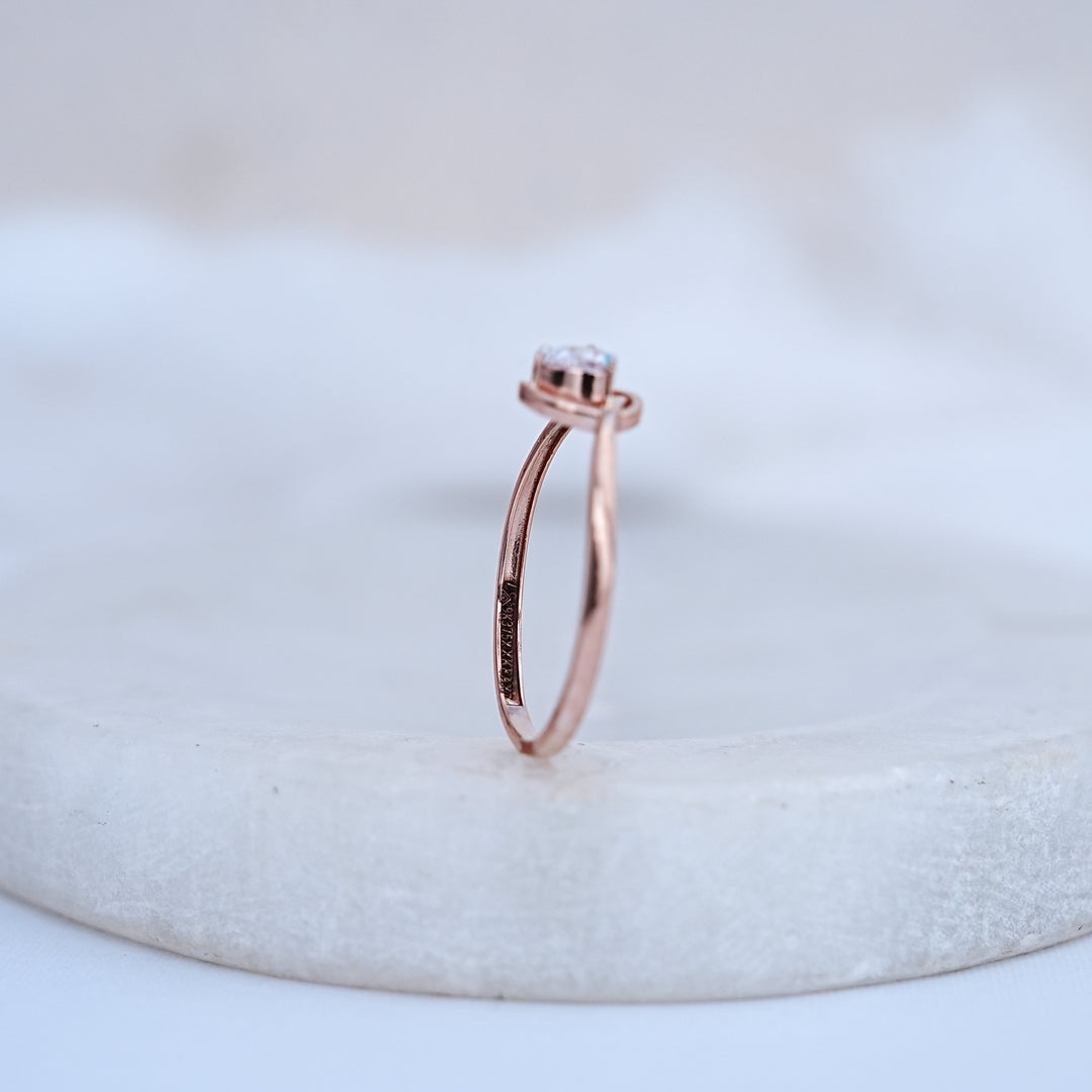 9K Rose Gold Heart Ring with CZ Stones