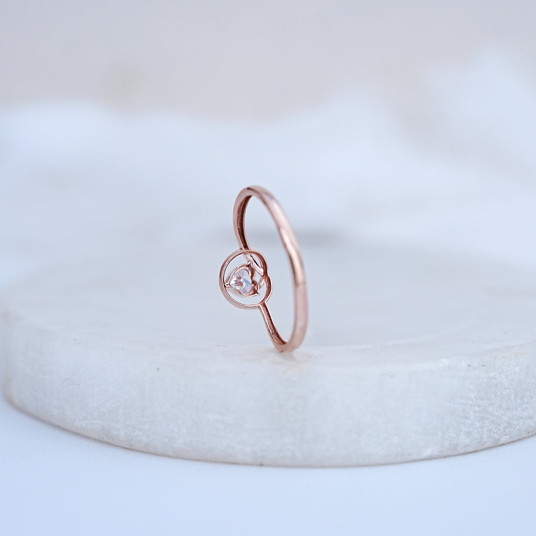 9K Rose Gold Heart Ring with CZ Stones
