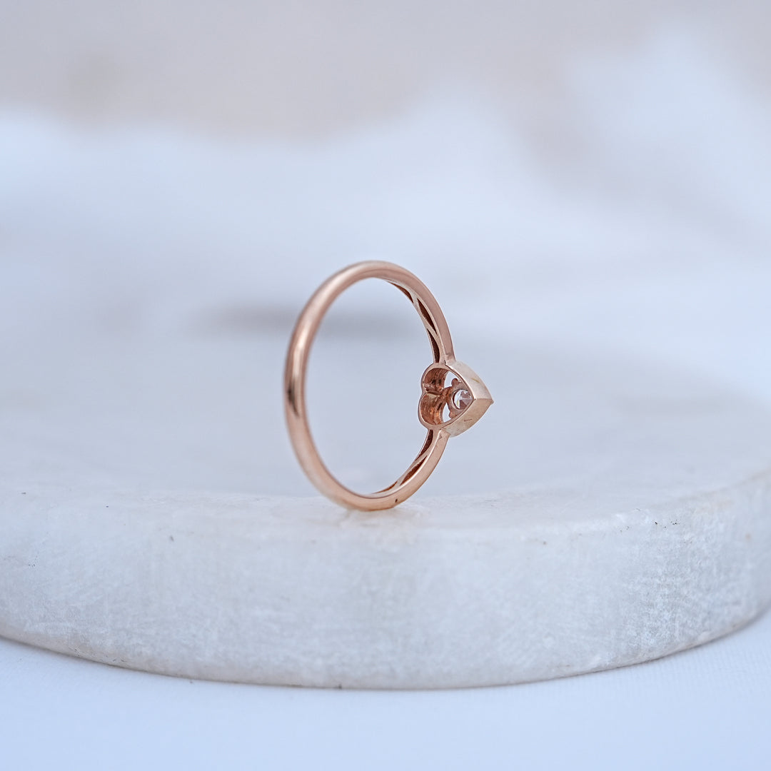 9K Rose Gold Heart Ring with CZ Stones
