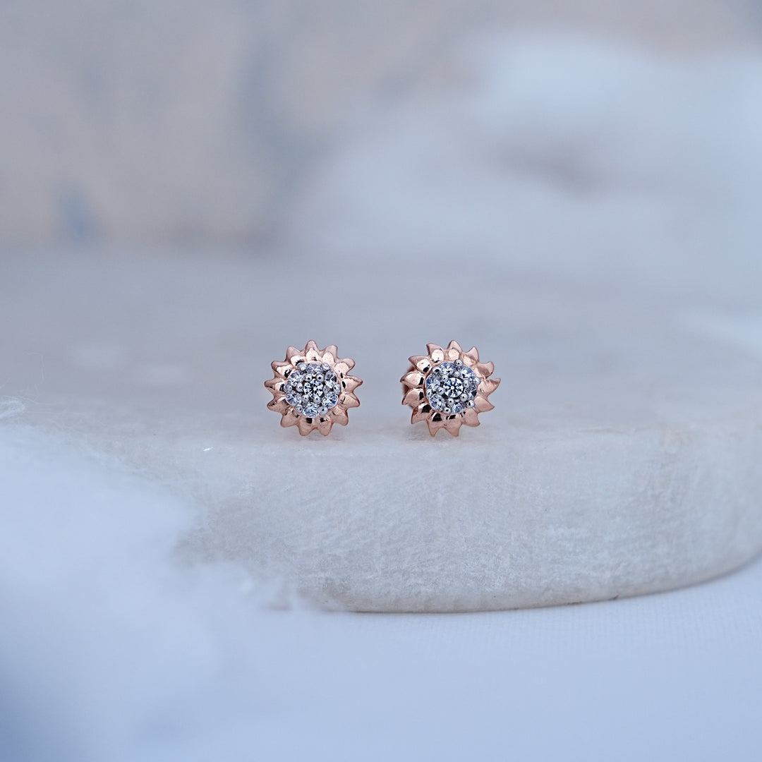 9K Rose Gold Stud Earrings with CZ Stones for Office wear, Daily Wear