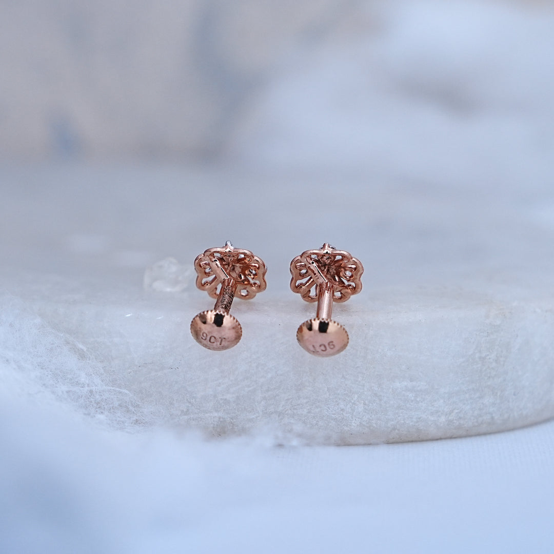 9K Rose Gold Stud Earrings with CZ Stones for Office wear, Daily Wear