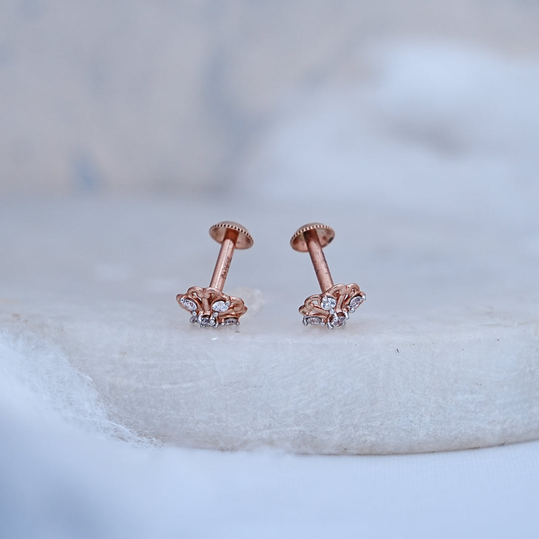9K Rose Gold Stud Earrings with CZ Stones for Office wear, Daily Wear