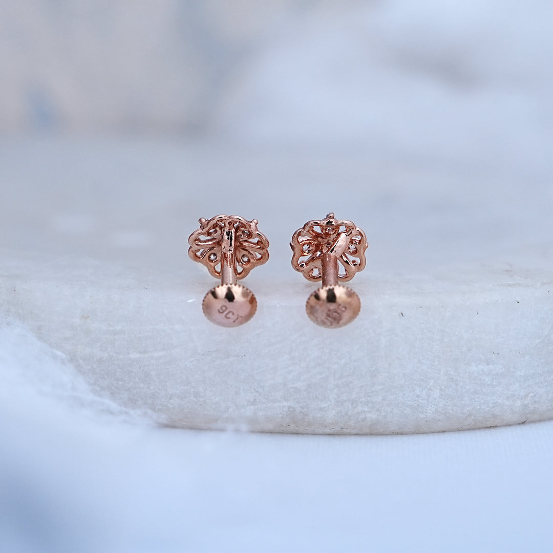 9K Rose Gold Stud Earrings with CZ Stones for Office wear, Daily Wear