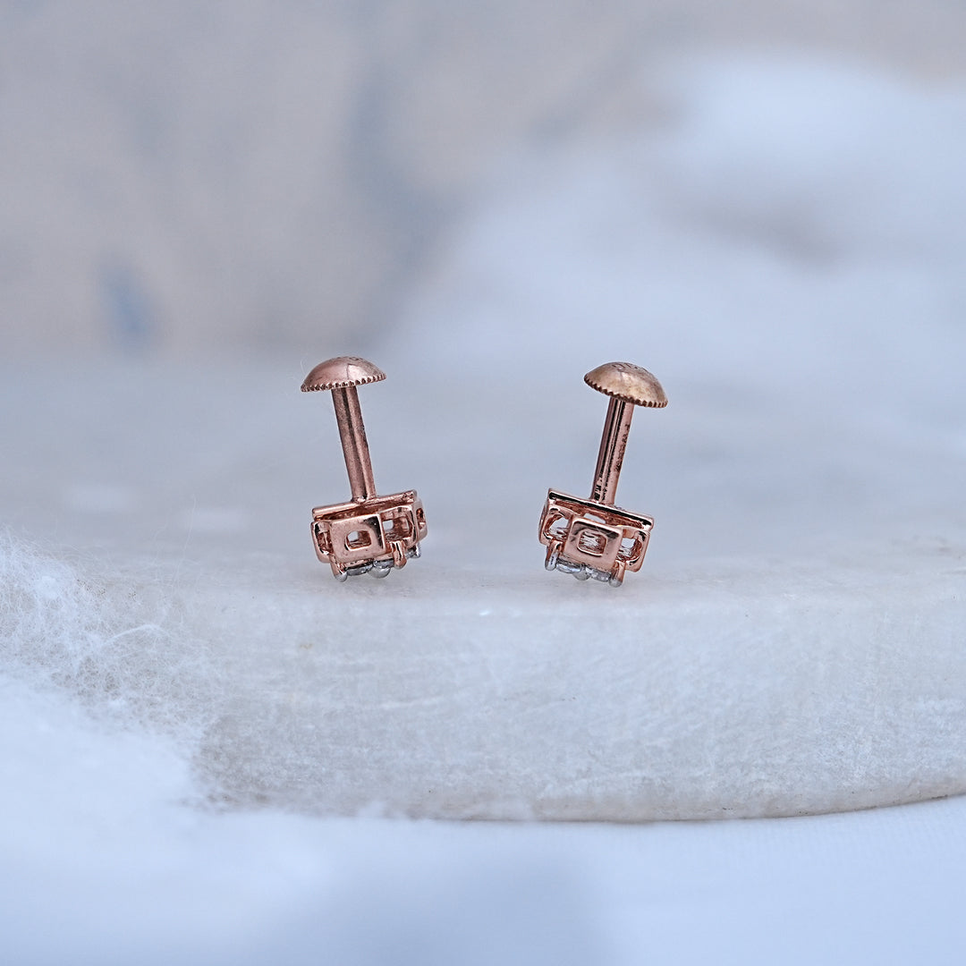 9K Rose Gold Stud Earrings with CZ Stones for Office wear, Daily Wear