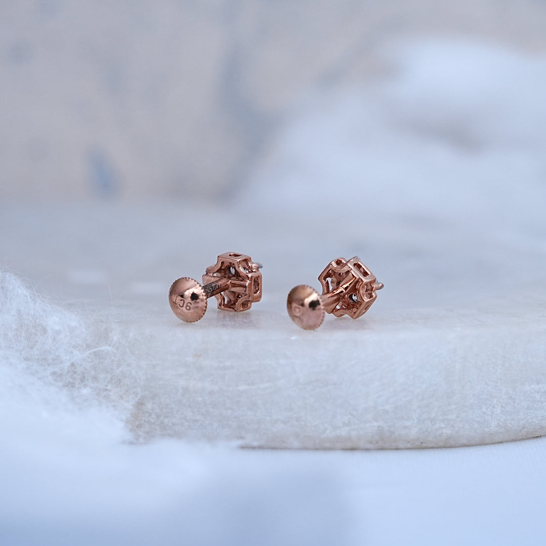 9K Rose Gold Stud Earrings with CZ Stones for Office wear, Daily Wear